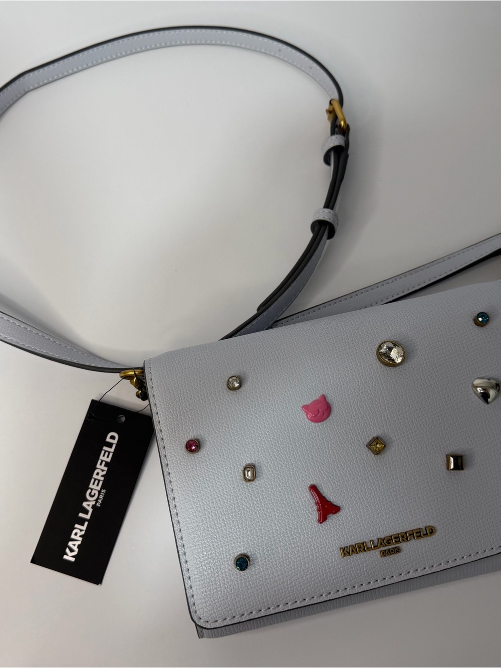 KARL LAGERFELD Light blue Crossbody‎ Bag with Stud Accents